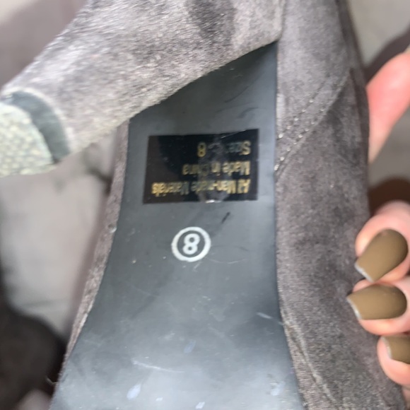 Size 8 Dark Grey Faux Suede Over The Knee Thigh High Boots Heels - Picture 9 of 12